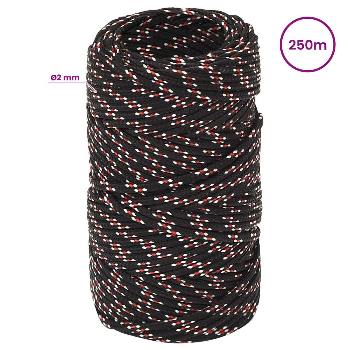 Multipurpose Utility Rope 2 mm 250 m Black and Red PP