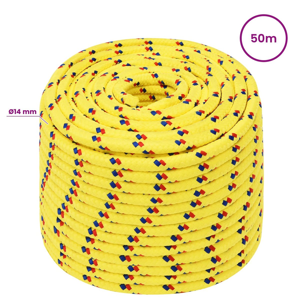 Multipurpose Utility Rope 14 mm 50 m Yellow PP 1275 kg Max Load