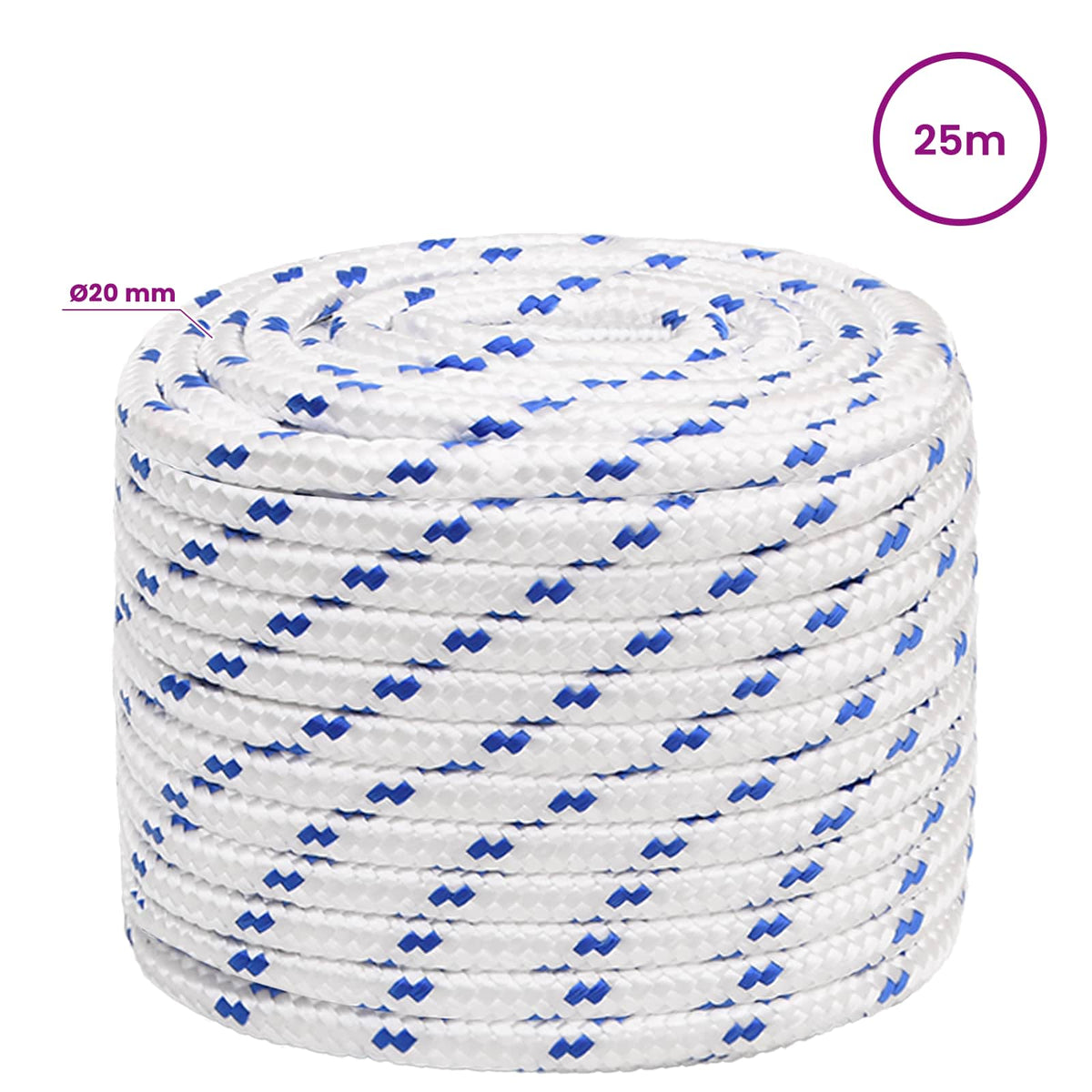 Multipurpose Utility Rope 20 mm 25 m White and Blue PP