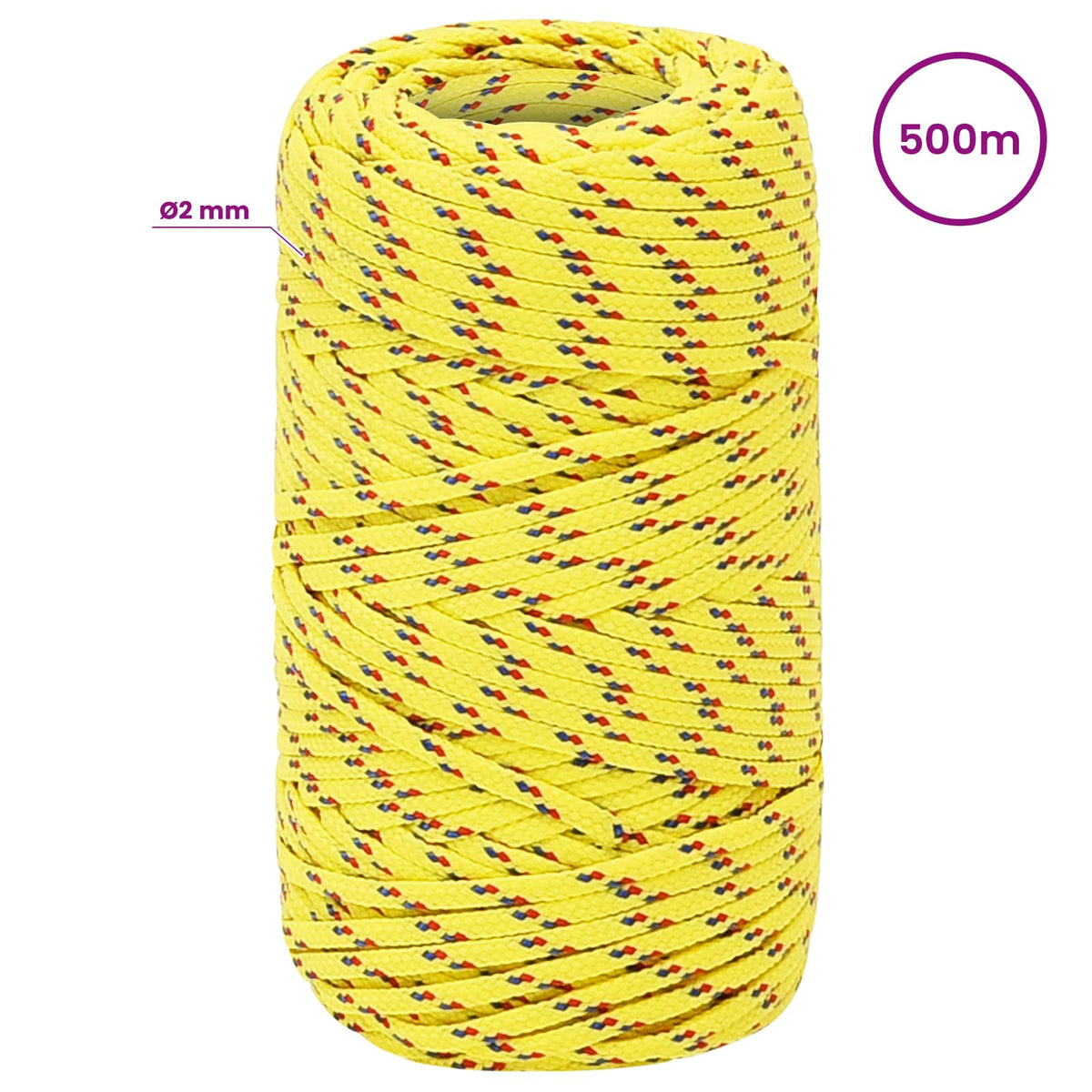 Multipurpose Utility Rope 2 mm 500 m Yellow PP 27 kg Max Load