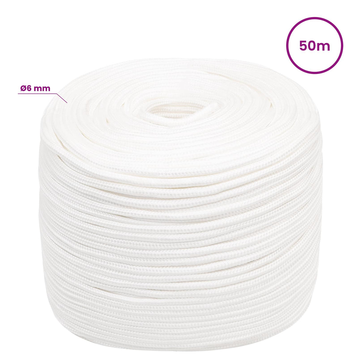Multipurpose Utility Rope 6 mm 50 m White PP 240 kg Max Load