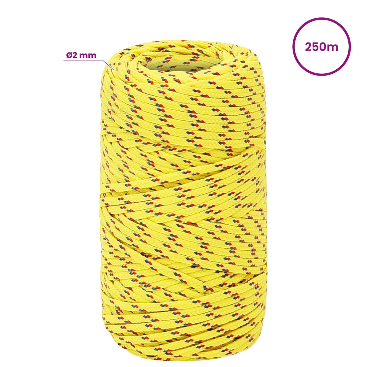 Multipurpose Utility Rope 2 mm 250 m Yellow PP 27 kg Max Load
