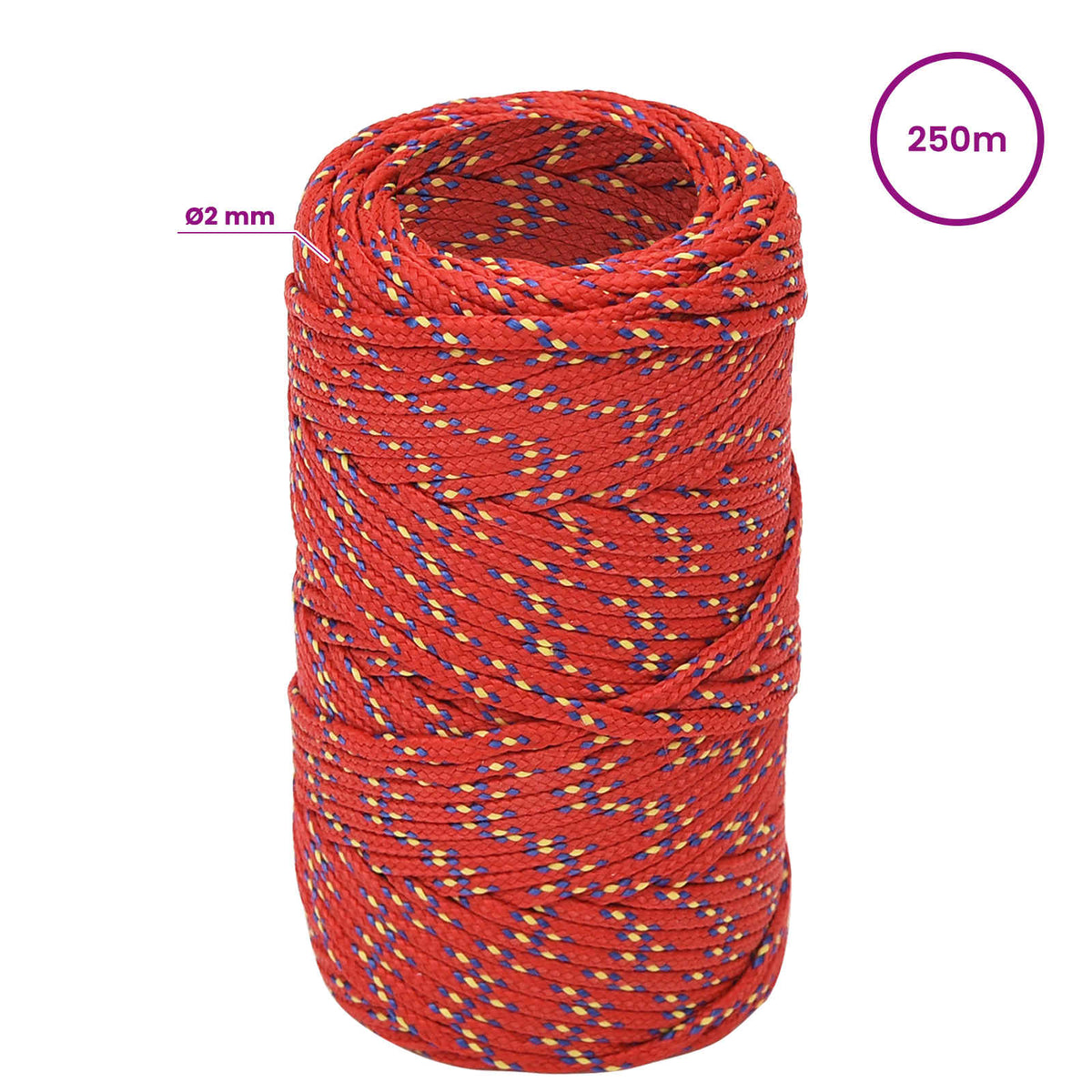 Multipurpose Utility Rope 2 mm 250 m Red PP 27 kg Max Load