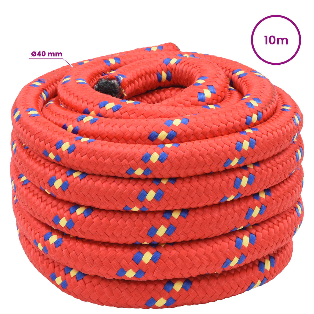 Multipurpose Utility Rope 40 mm 10 m Red PP 9600 kg Max Load