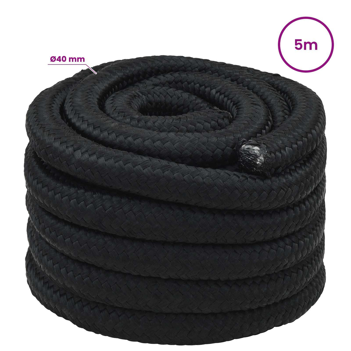Multipurpose Utility Rope 40 mm 5 m Black PP 9600 kg Max Load
