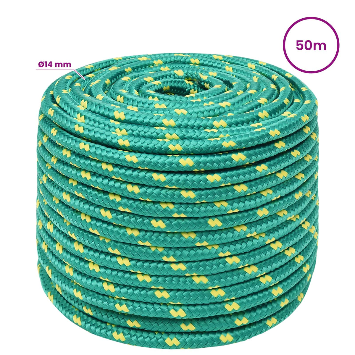 Multipurpose Utility Rope 14 mm 50 m Green PP 1275 kg Max Load