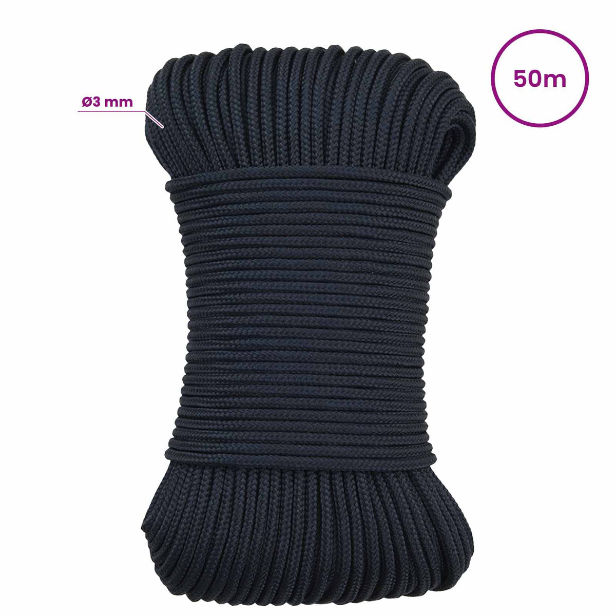 Multipurpose Utility Rope 3 mm 50 m Royal Blue Polyester