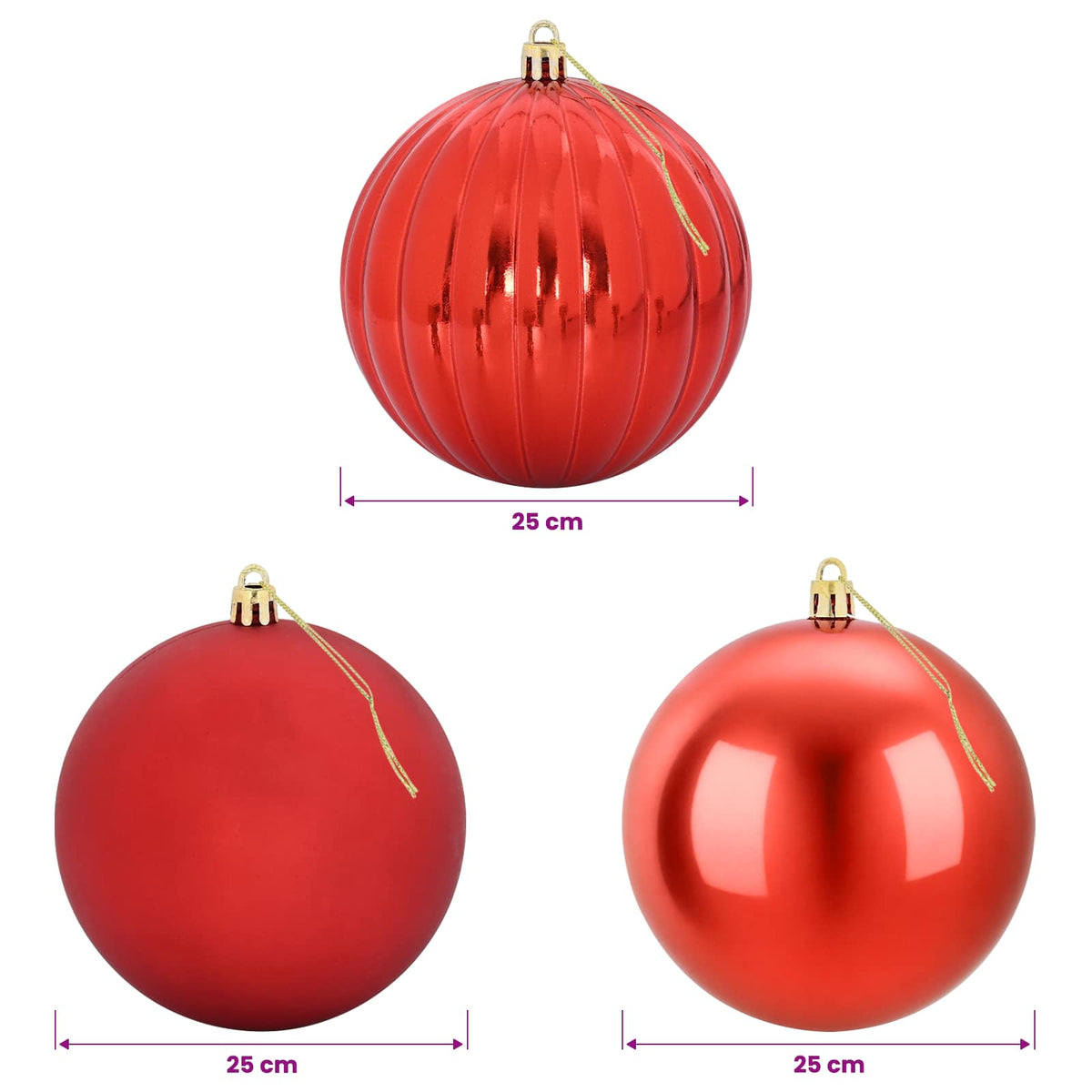 Christmas Ball Set XXL 3 pcs Red Ø 25 cm Plastic