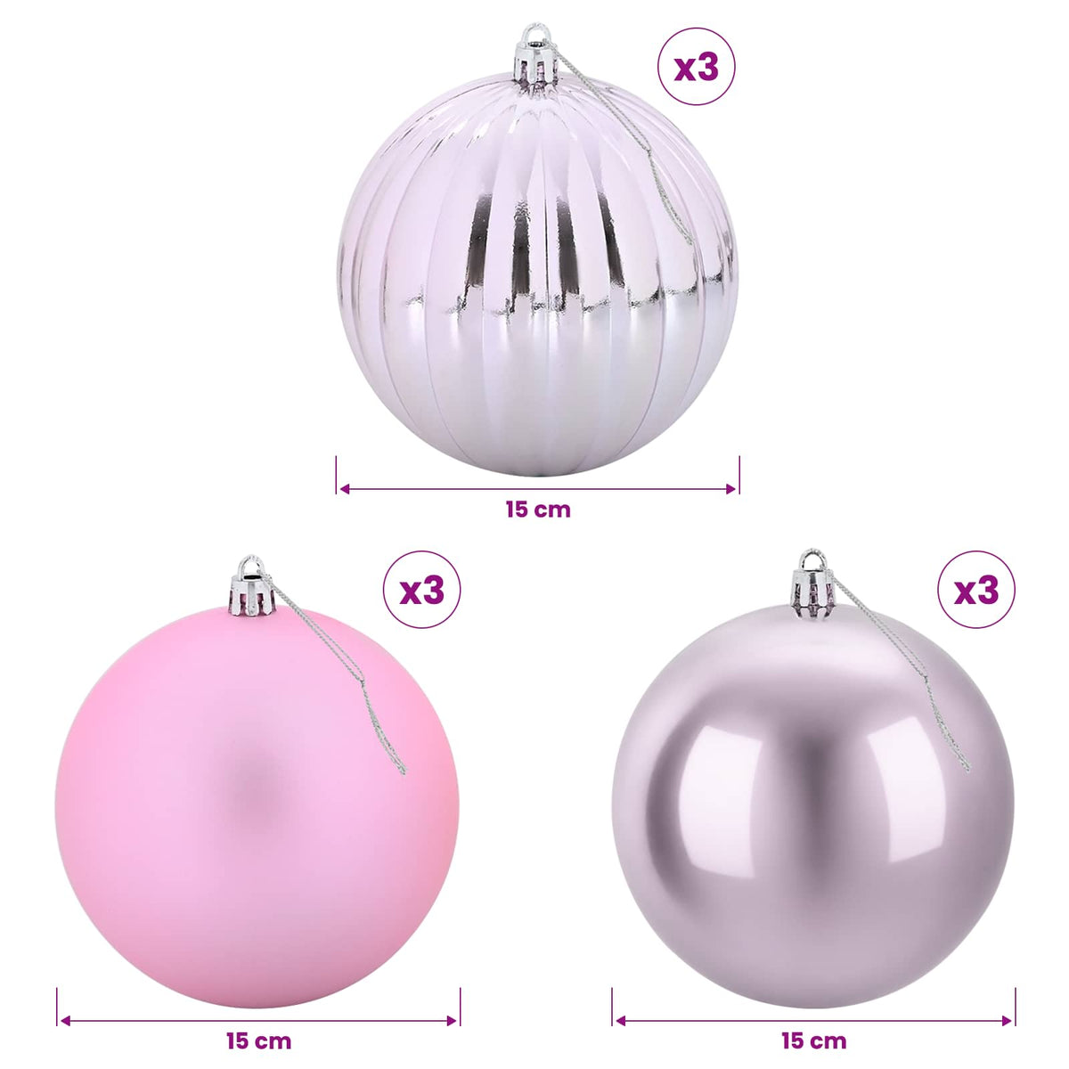 Christmas Ball Set XL 9 pcs Pink Ø 15 cm Plastic