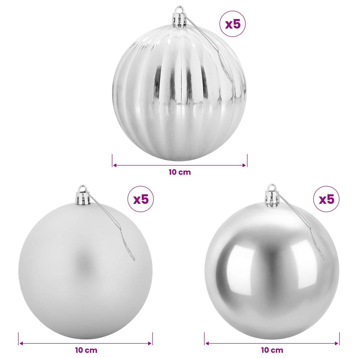 Christmas Ball Set XL 15 pcs Silver Ø 10 cm Plastic