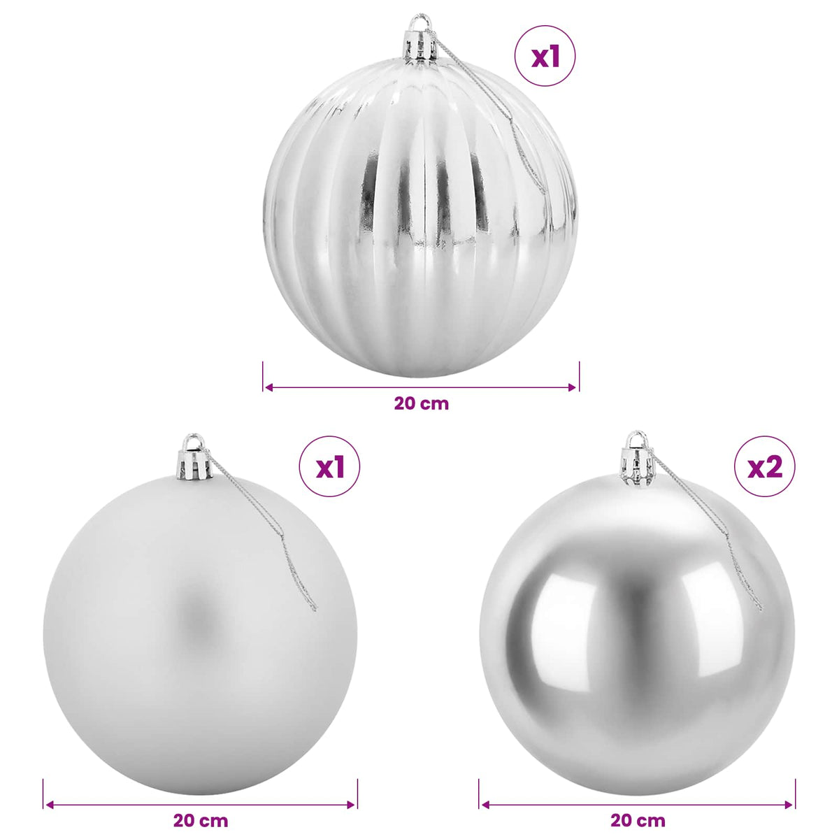 Christmas Ball Set XXL 4 pcs Silver Ø 20 cm Plastic