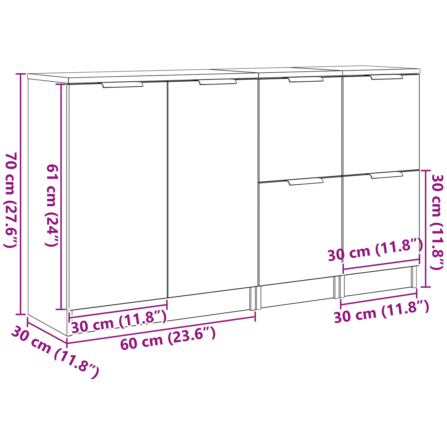 Sideboard 3 pcs Black Oak 120 x 30 x 70 cm Engineered Wood