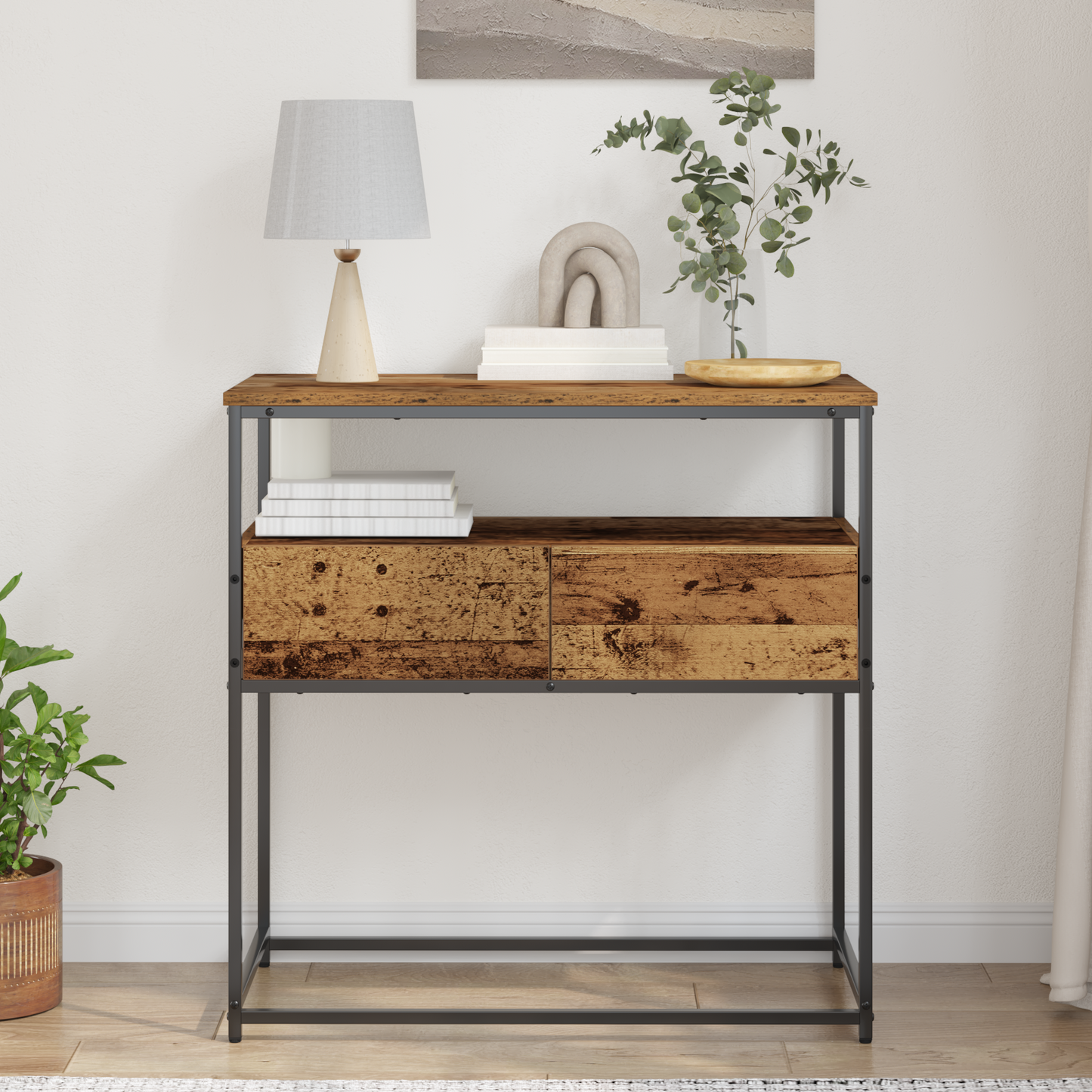 Console Table with Drawer with Shelf Old Wood 75 x 40 x 75 cm