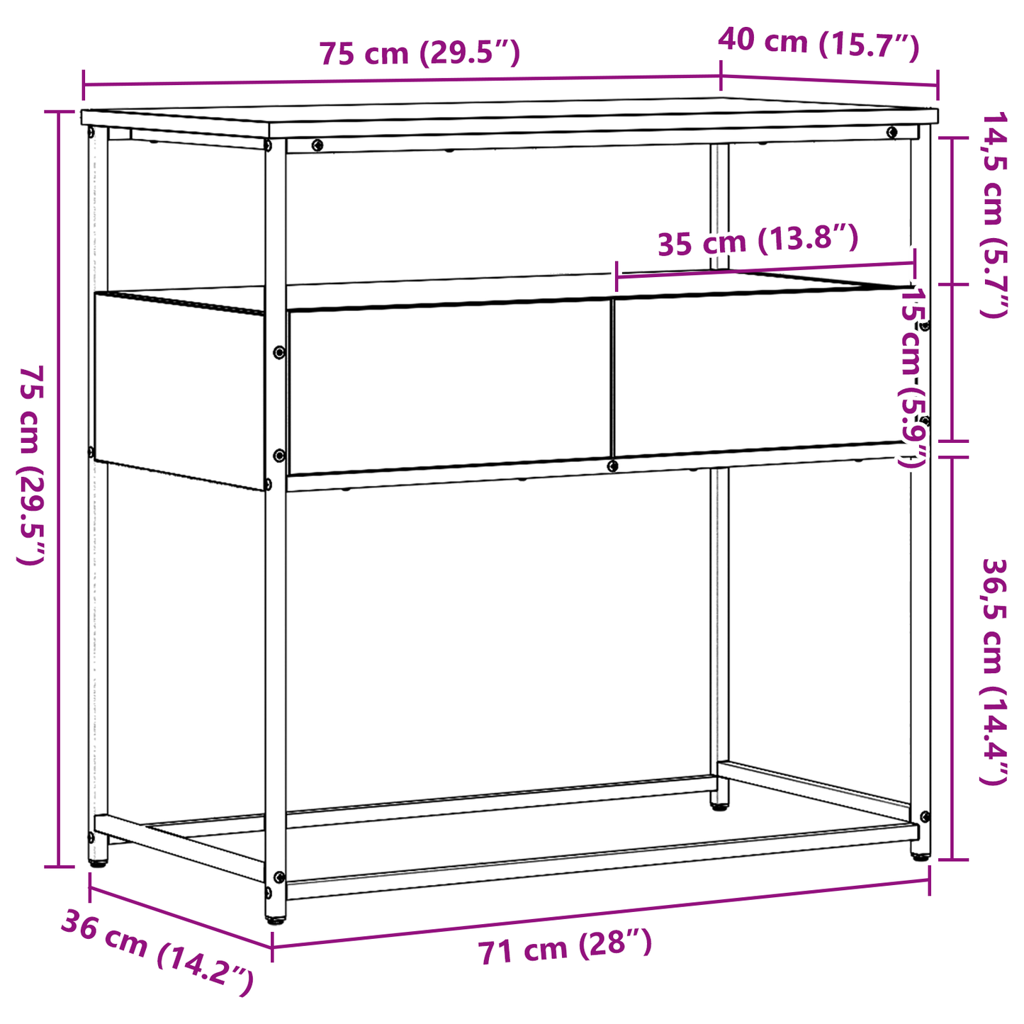 Console Table with Drawer with Shelf Old Wood 75 x 40 x 75 cm