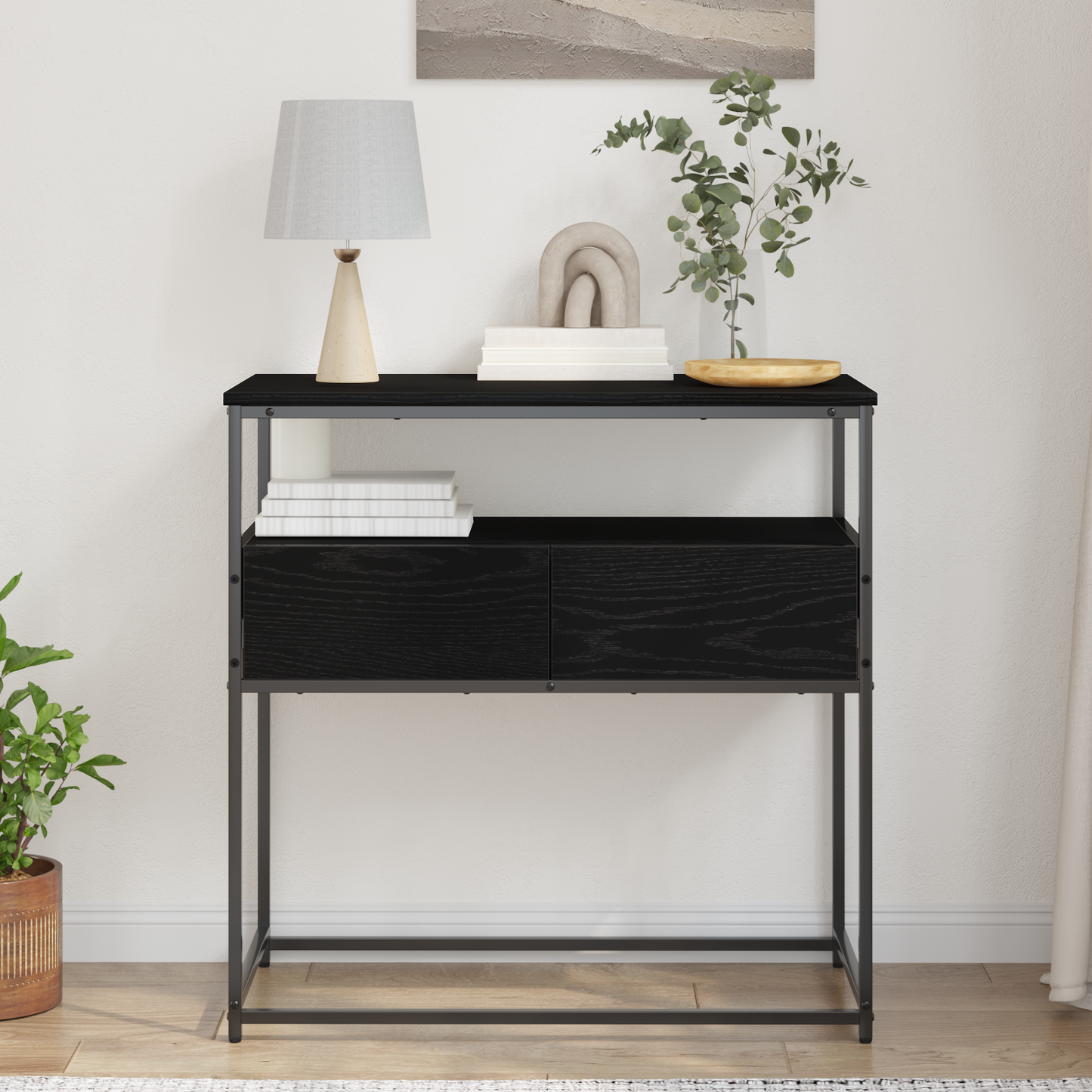 Console Table with Drawer with Shelf Black oak 75 x 40 x 75 cm