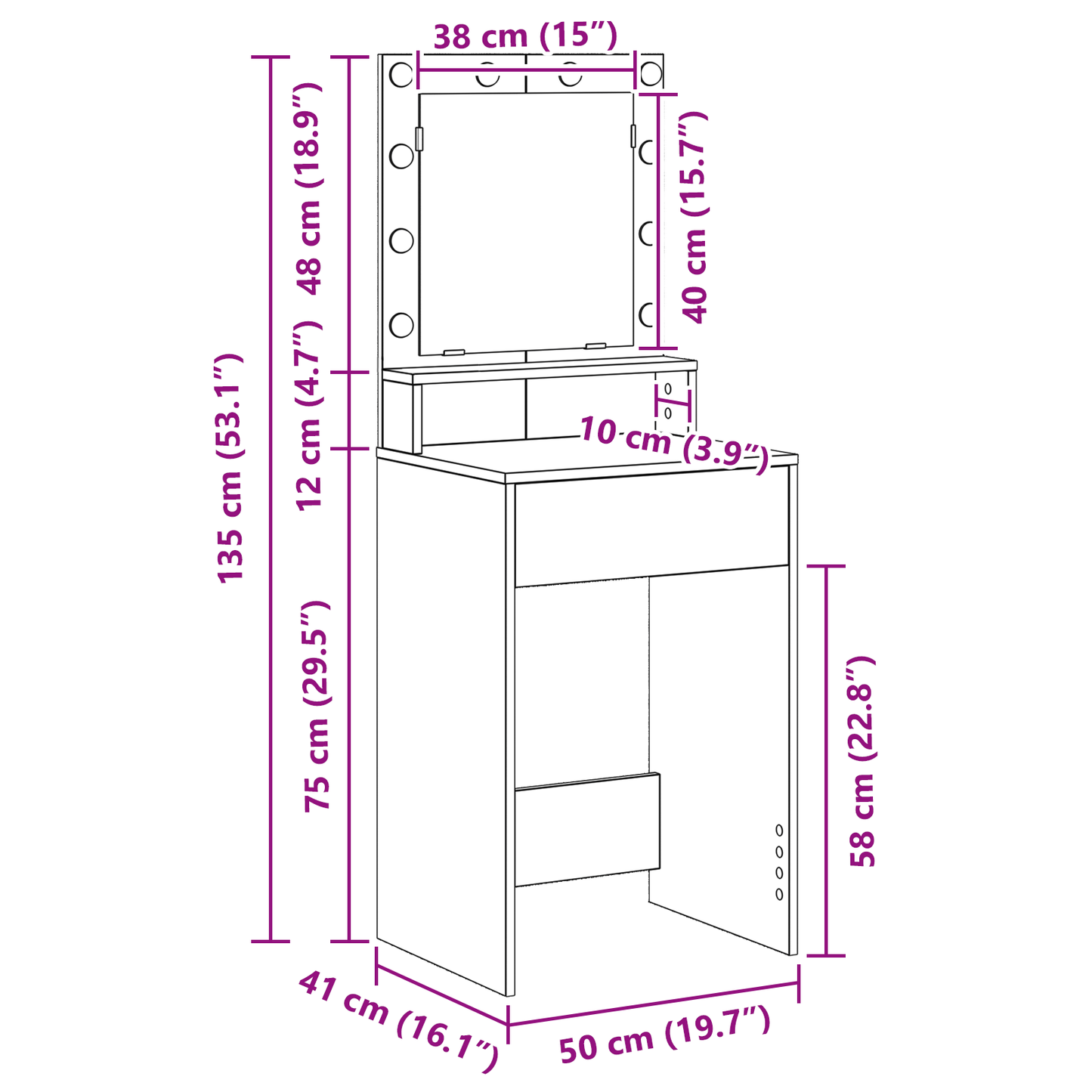 Dressing Table Smoked Oak 50 x 41 x 135 cm Engineered wood