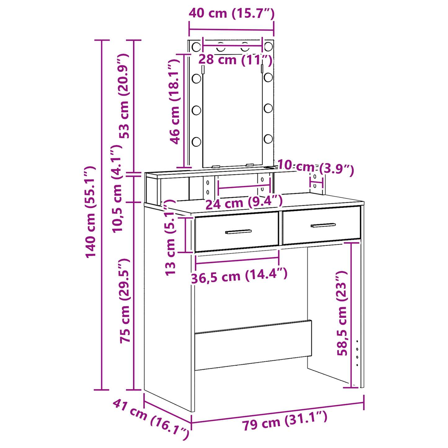 Dressing Table Grey 79 x 41 x 140 cm Engineered wood
