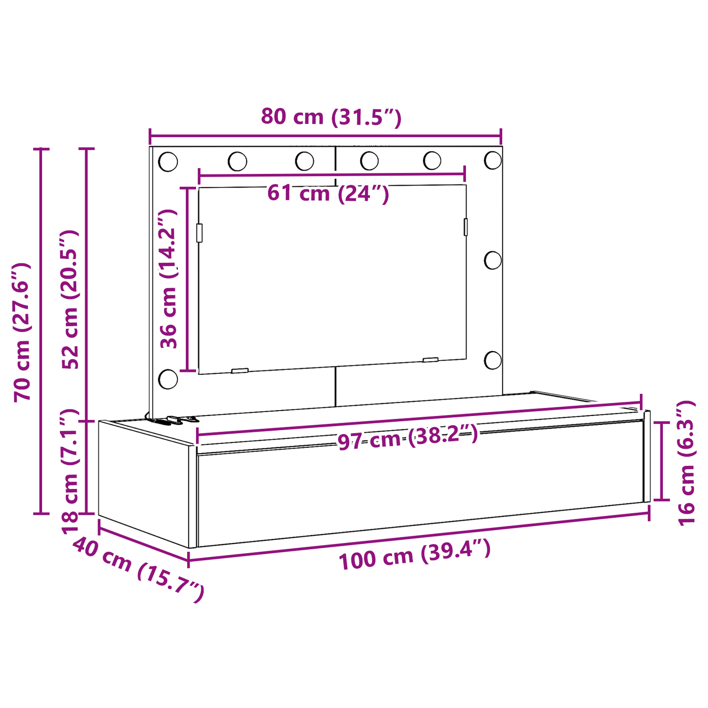 Dressing Table Grey 100 x 40 x 70 cm Engineered wood