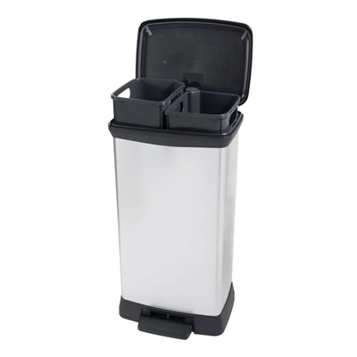Duo Pedal Bin Deco 23L+23L Silver