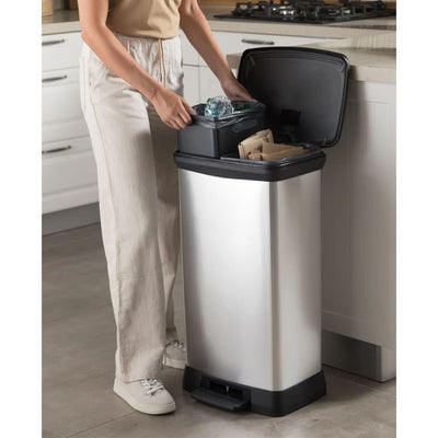 Duo Pedal Bin Deco 23L+23L Silver