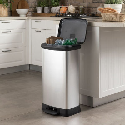 Duo Pedal Bin Deco 23L+23L Silver