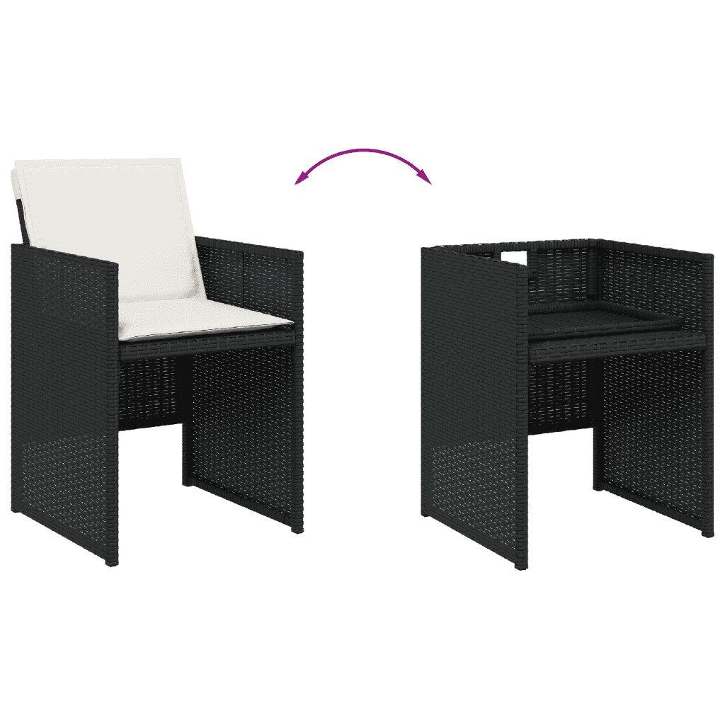 17 Piece Garden Dining Set with Cushions Black Poly Rattan