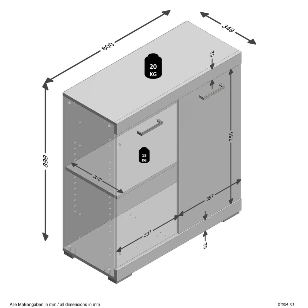 FMD Dresser with 2 Doors 80x34.9x89.9 cm Grey and Old Style