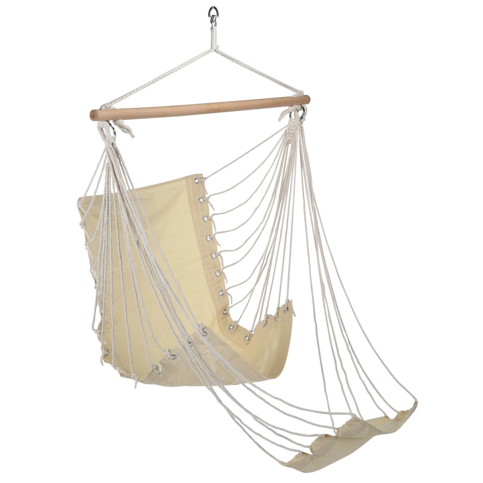 HI Hammock Chair with Footrest Beige Cotton Canvas