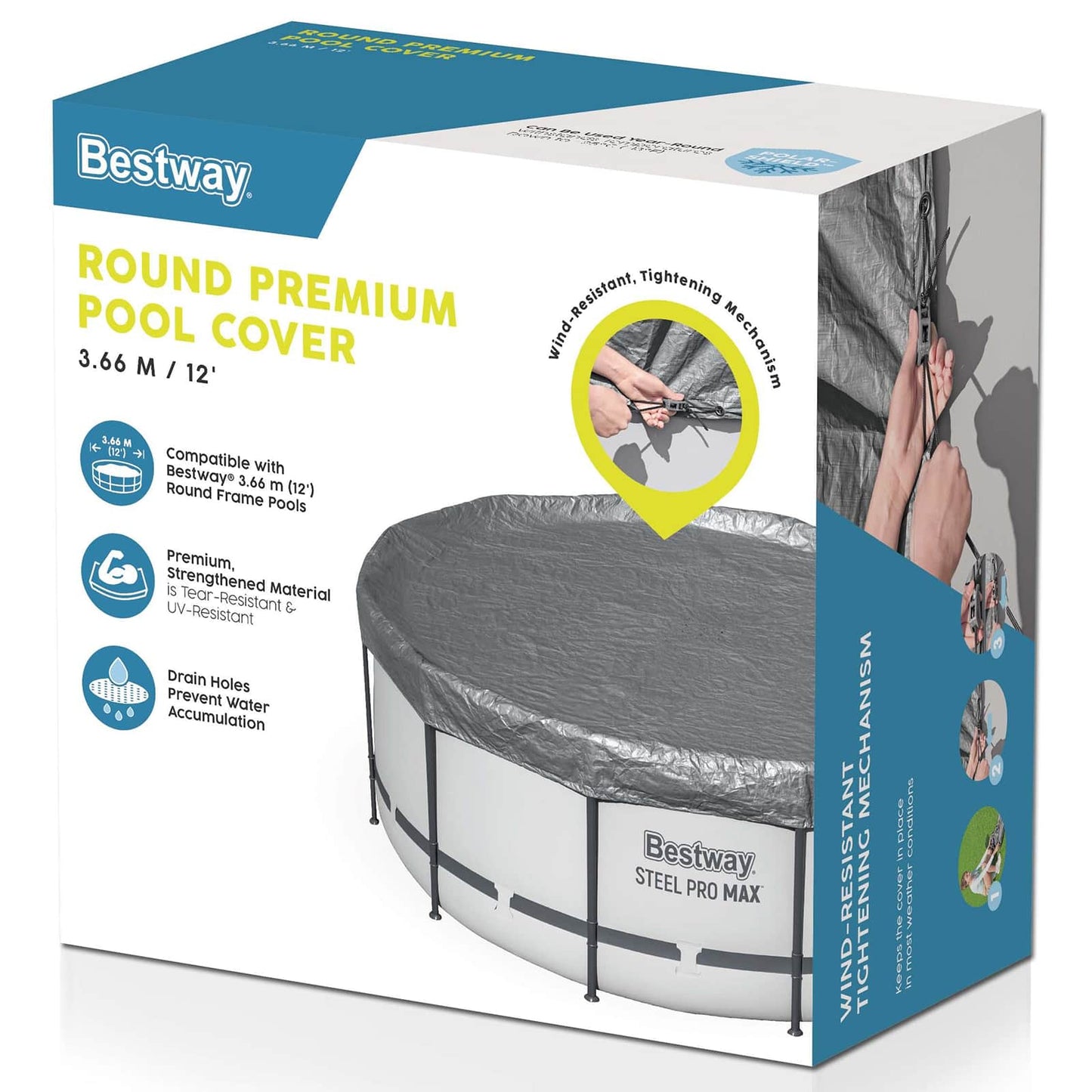 Pool Cover Ø3.66 m Round Polyester Grey