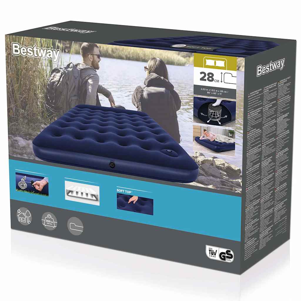 Inflatable Flocked Airbed with Built-in Foot Pump 203 x 152 x 28 cm