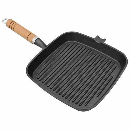 Grill Pan with Wooden Handle Cast Iron 20x20 cm