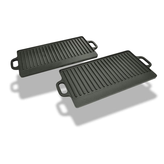 Grill Platter 2 pcs Cast Iron Reversible 38x23 cm