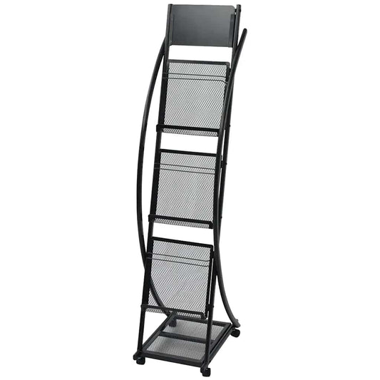 Magazine Rack | Black | Steel frame and MDF board | Large | Portable