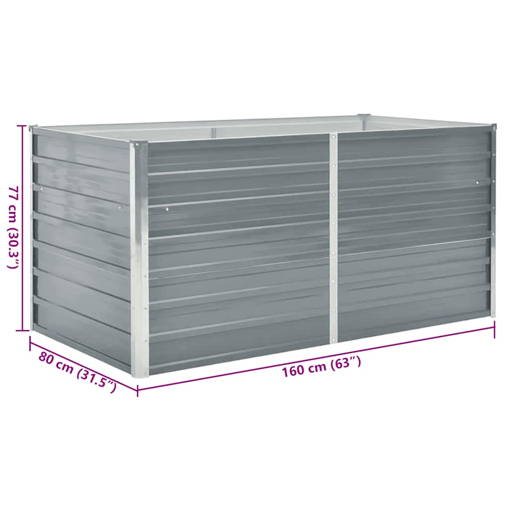 Raised Garden Bed 160x80x77 cm Galvanised Steel Grey