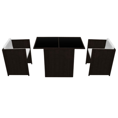 3 Piece Bistro Set with Cushions Poly Rattan Brown