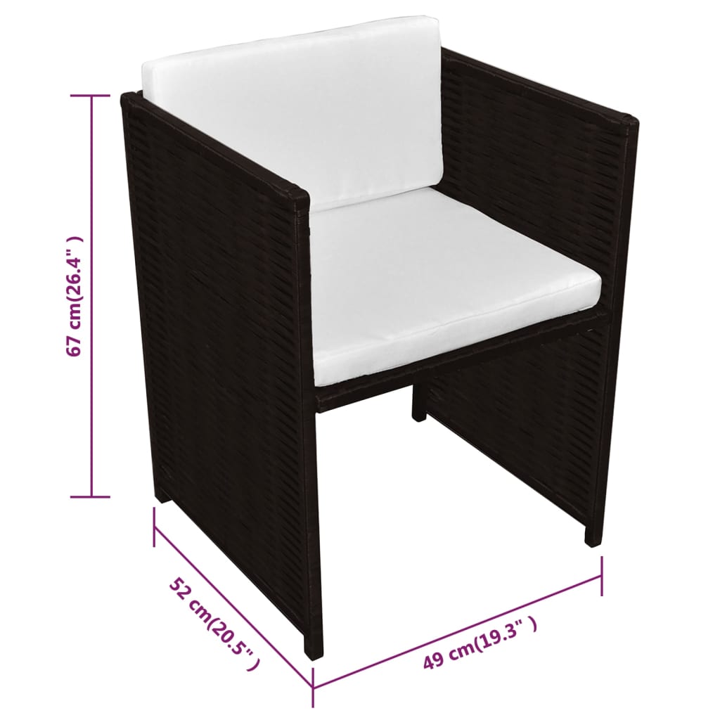 3 Piece Bistro Set with Cushions Poly Rattan Brown