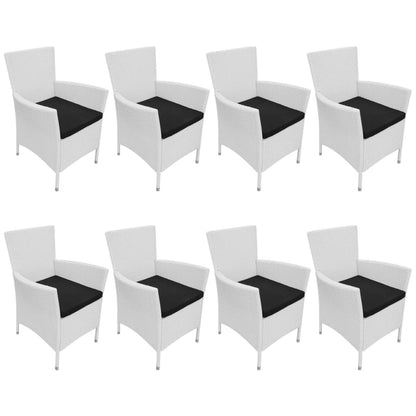 9 Piece Patio Dining Set Poly Rattan Cream White