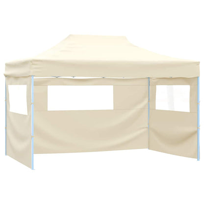 Foldable Tent Pop-Up with 4 Side Walls 3x4.5 m Cream White