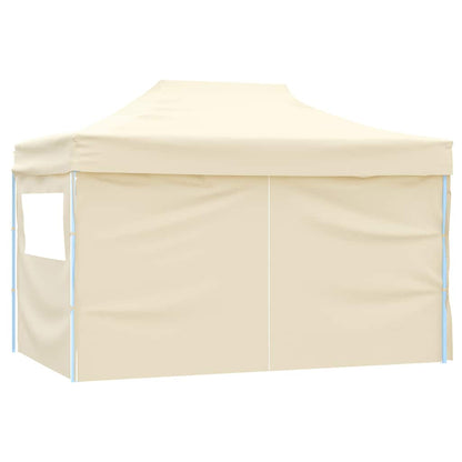 Foldable Tent Pop-Up with 4 Side Walls 3x4.5 m Cream White