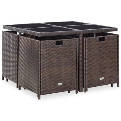 9 Piece Patio Dining Set with Cushions Poly Rattan Brown
