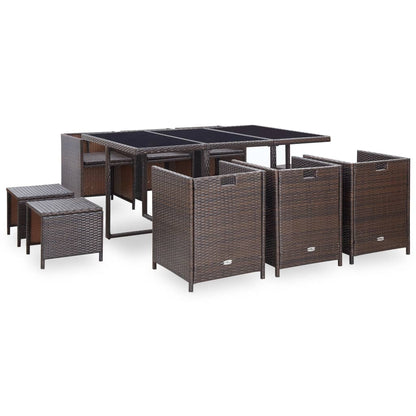 11 Piece Patio Dining Set with Cushions Poly Rattan Brown