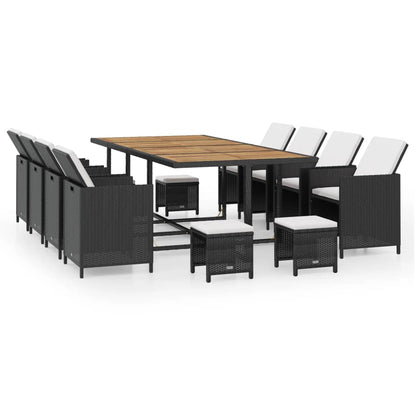 13 Piece Patio Dining Set Poly Rattan and Acacia Wood Black