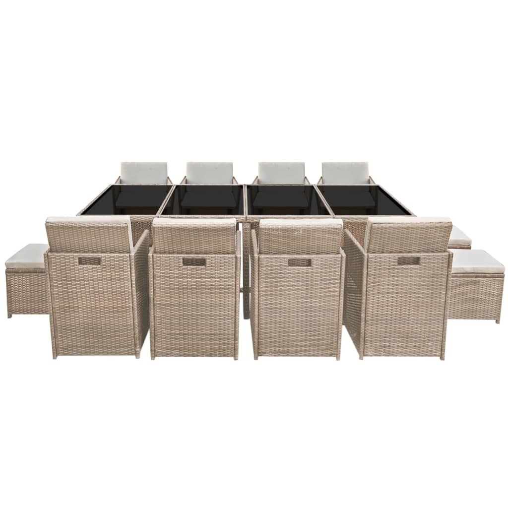 13 Piece Patio Dining Set with Cushions Poly Rattan Beige