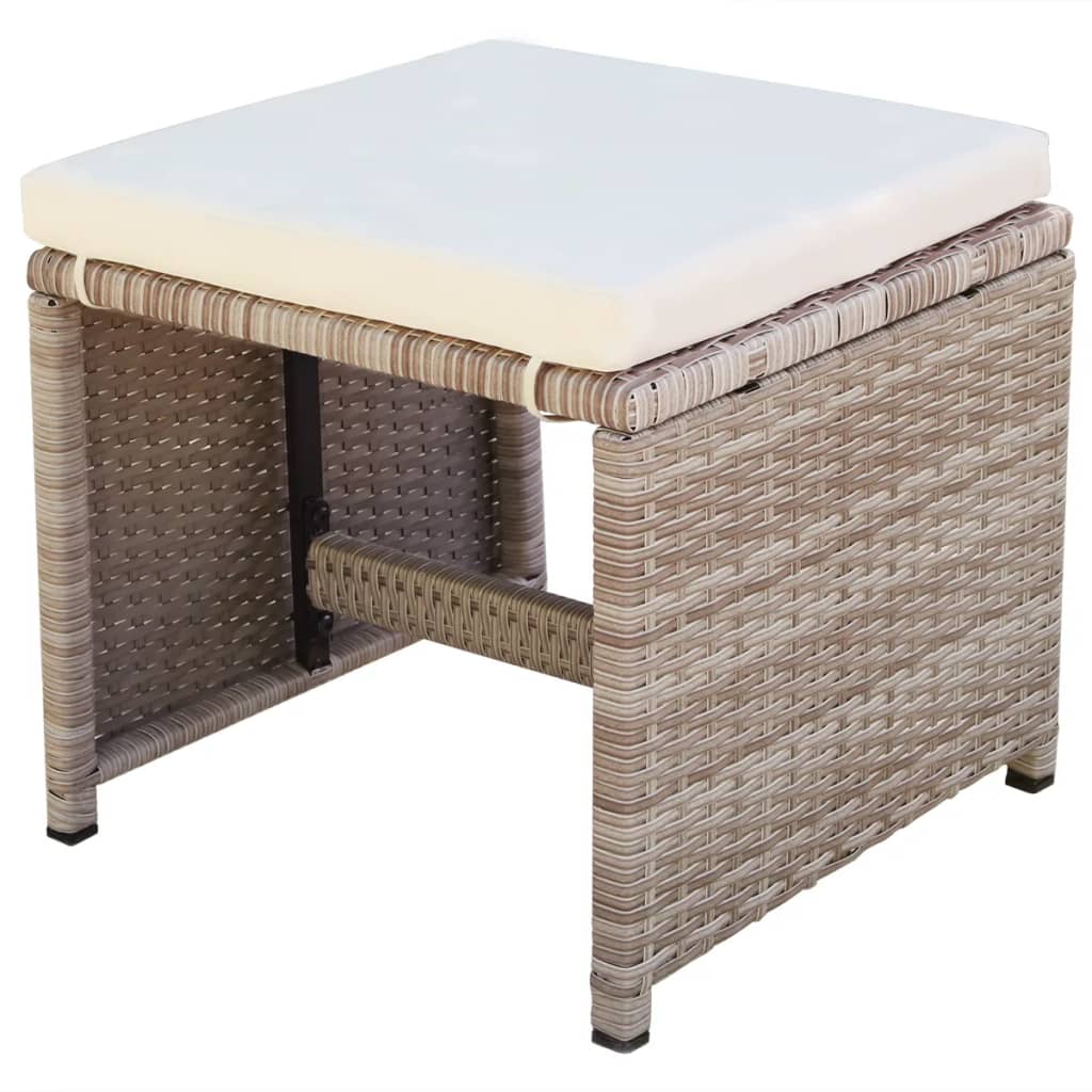 13 Piece Patio Dining Set with Cushions Poly Rattan Beige