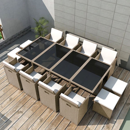 13 Piece Patio Dining Set with Cushions Poly Rattan Beige