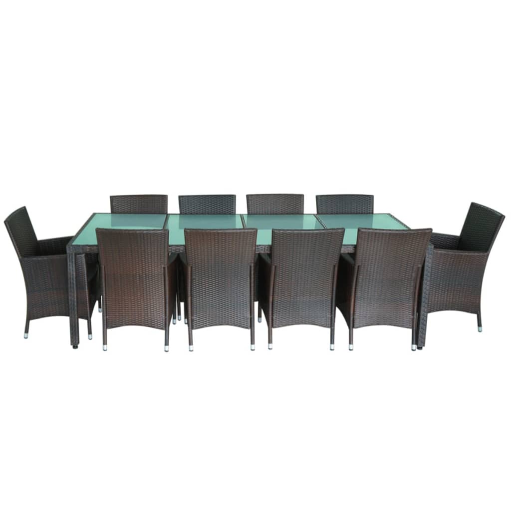11 Piece Patio Dining Set with Cushions Poly Rattan Brown