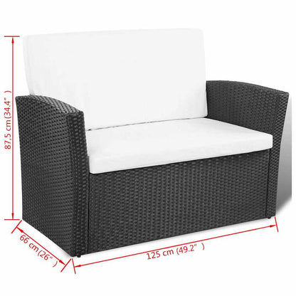 4 Piece Patio lounge set with Cushions Poly Rattan Black