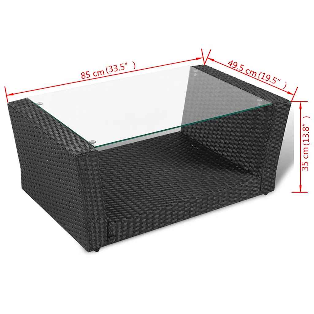4 Piece Patio lounge set with Cushions Poly Rattan Black