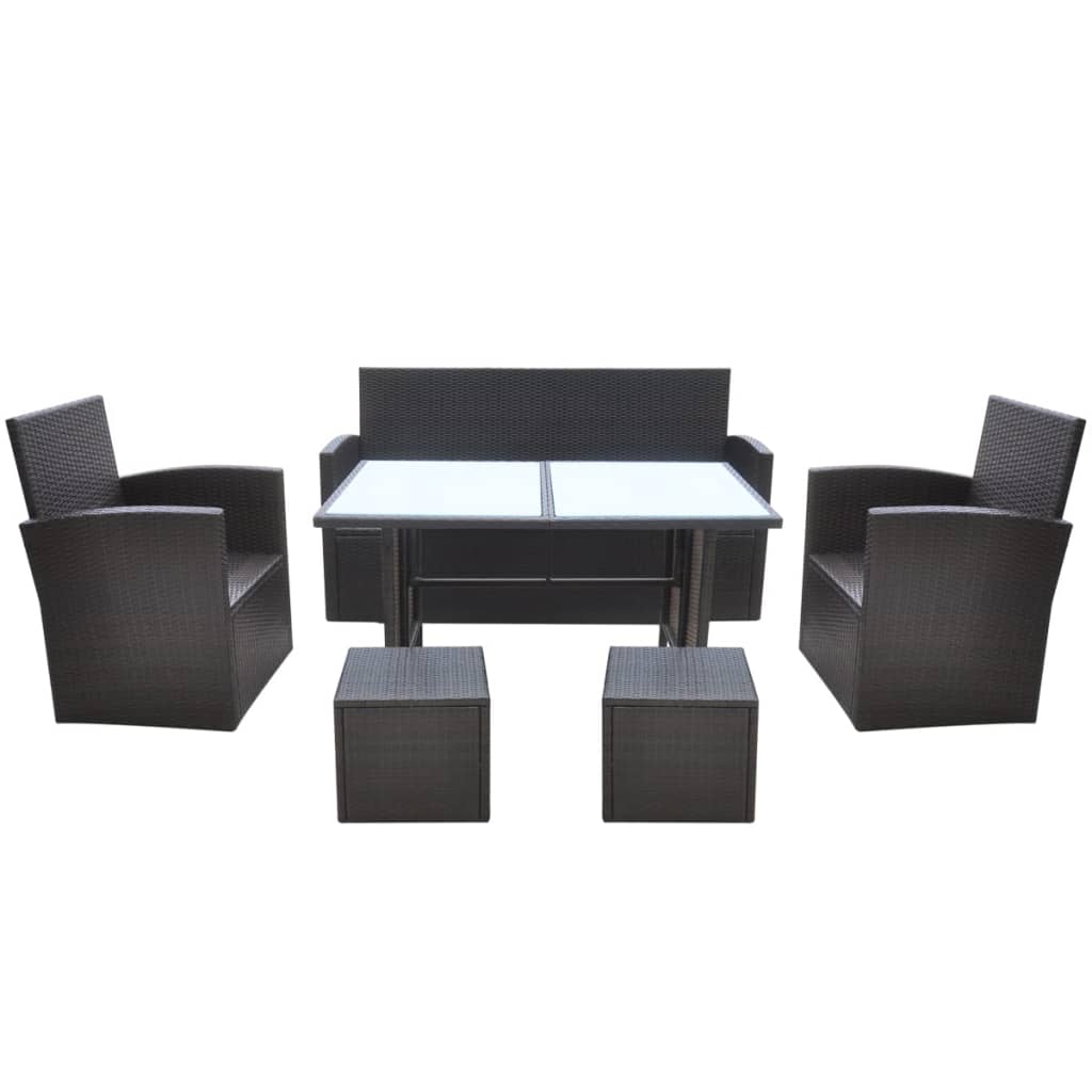 6 Piece Patio Dining Set with Cushions Poly Rattan Brown