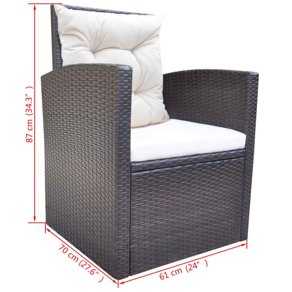 6 Piece Patio Dining Set with Cushions Poly Rattan Brown